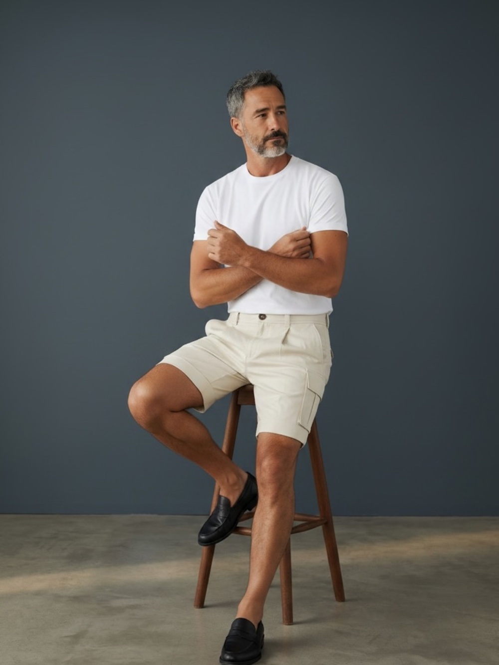NWT 29, 30, 32 Mr Turk Westlake Men's Casual Cargo Shorts in Cream - Picture 2 of 8
